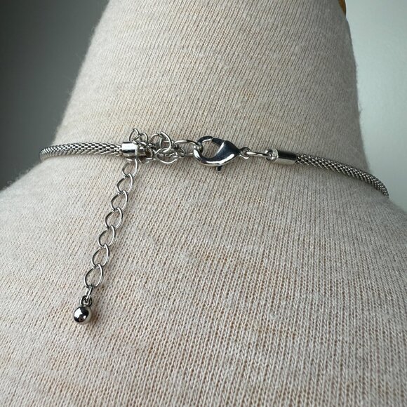 Silver Tone O Circle Rhinestone Modern Pendant Necklace 30.5 - 34.5" - Picture 7 of 7